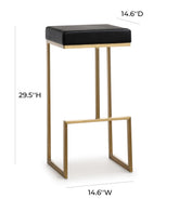 Ferrara Black Performance Vegan Leather and Gold Steel Barstool - Set of 2 Model: TOV-K3663